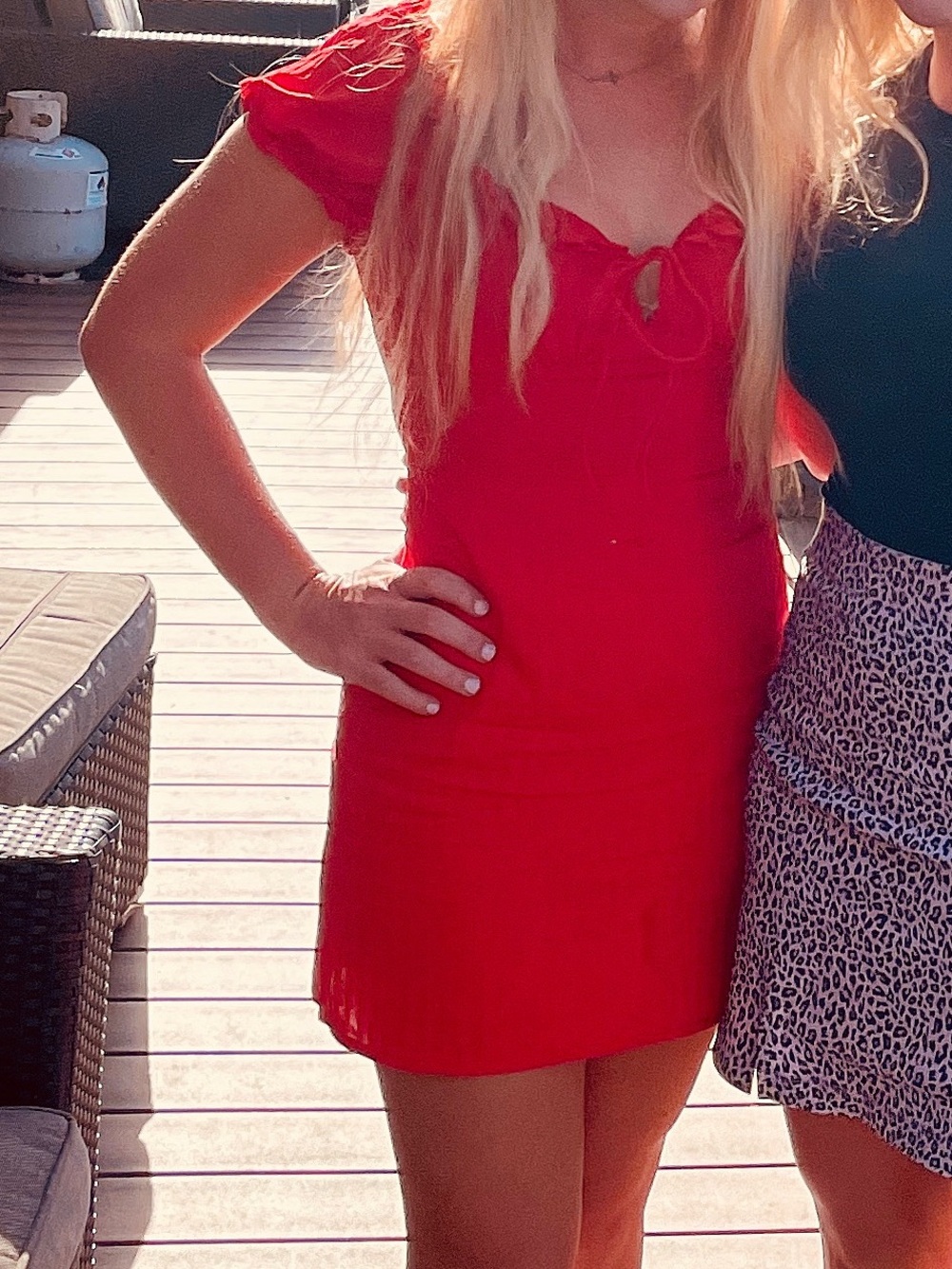 SHEIN Red Tie-Front Short Sleeve Mini Dress